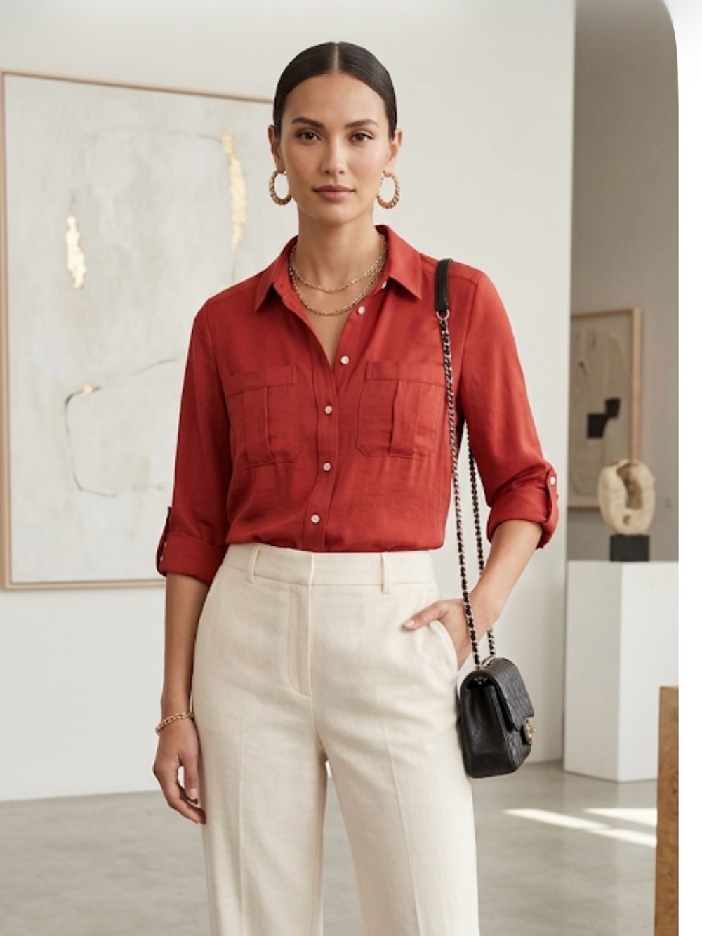 Banana Republic Red Dillon Button-Down Blouse